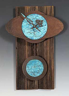 barn wood clock with rust and verdigris