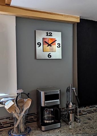 Kitchen Steel wall clock - steel and copper with black numbers